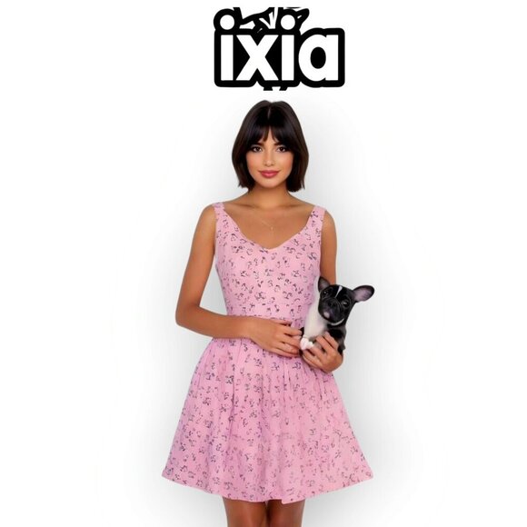 ModCloth Ixia sleeveless pink retro French Bulldog printed summer dress size XS - Picture 1 of 13
